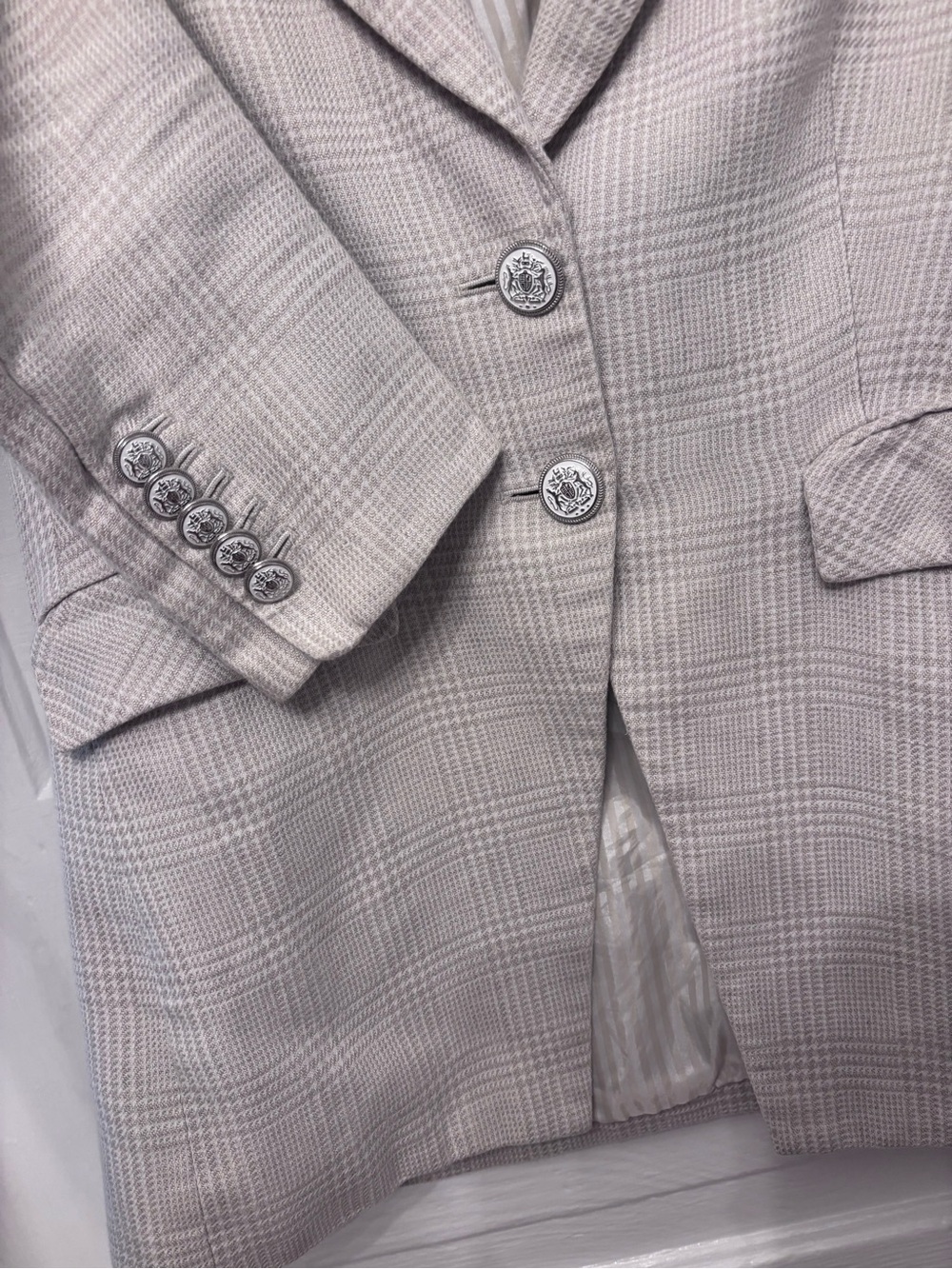 Veronica Beard Linen Blend Plaid Blazer Size 10 Neutral Beige - Picture 4 of 8